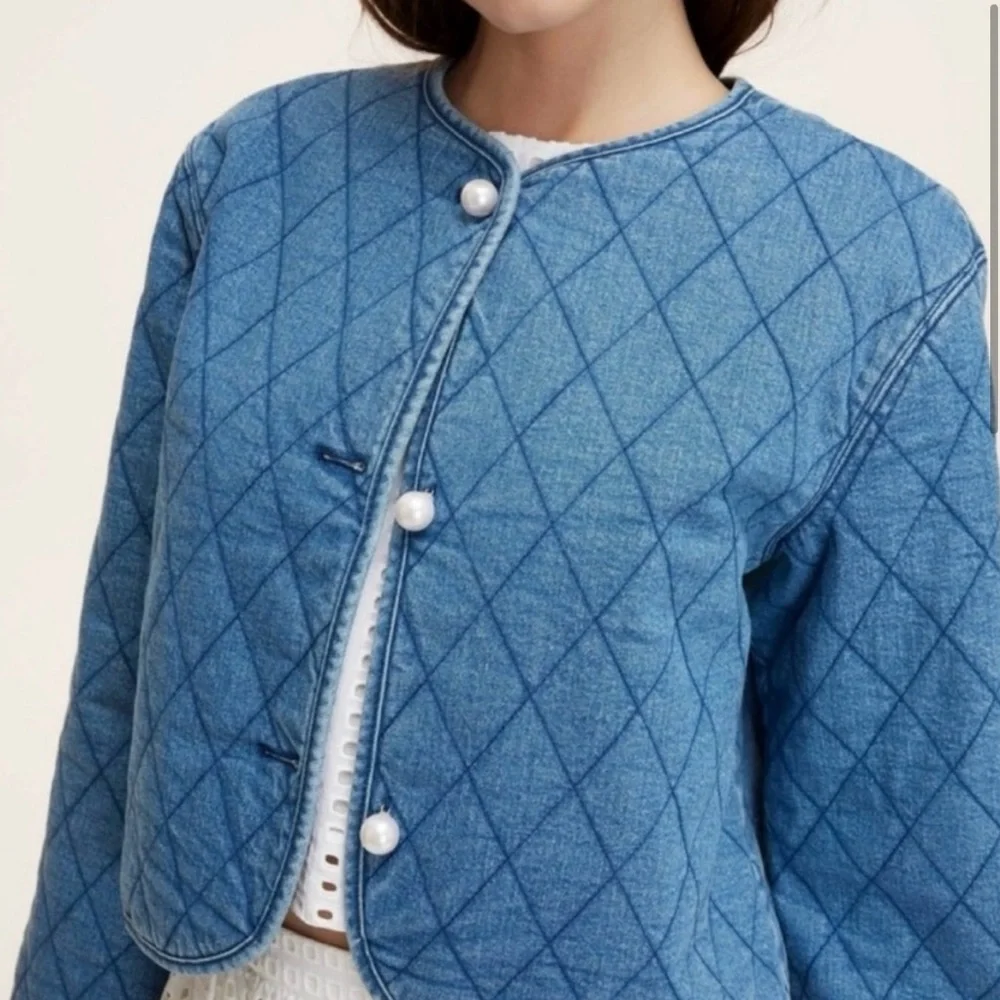 Kate Spade Blue Diamond-Quilted Jean Jacket